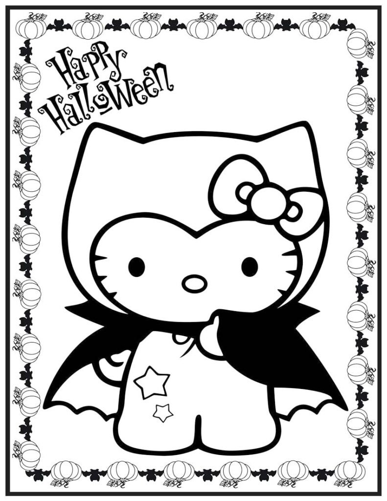 Hello Kitty Bat Coloring Page - Happy Halloween!