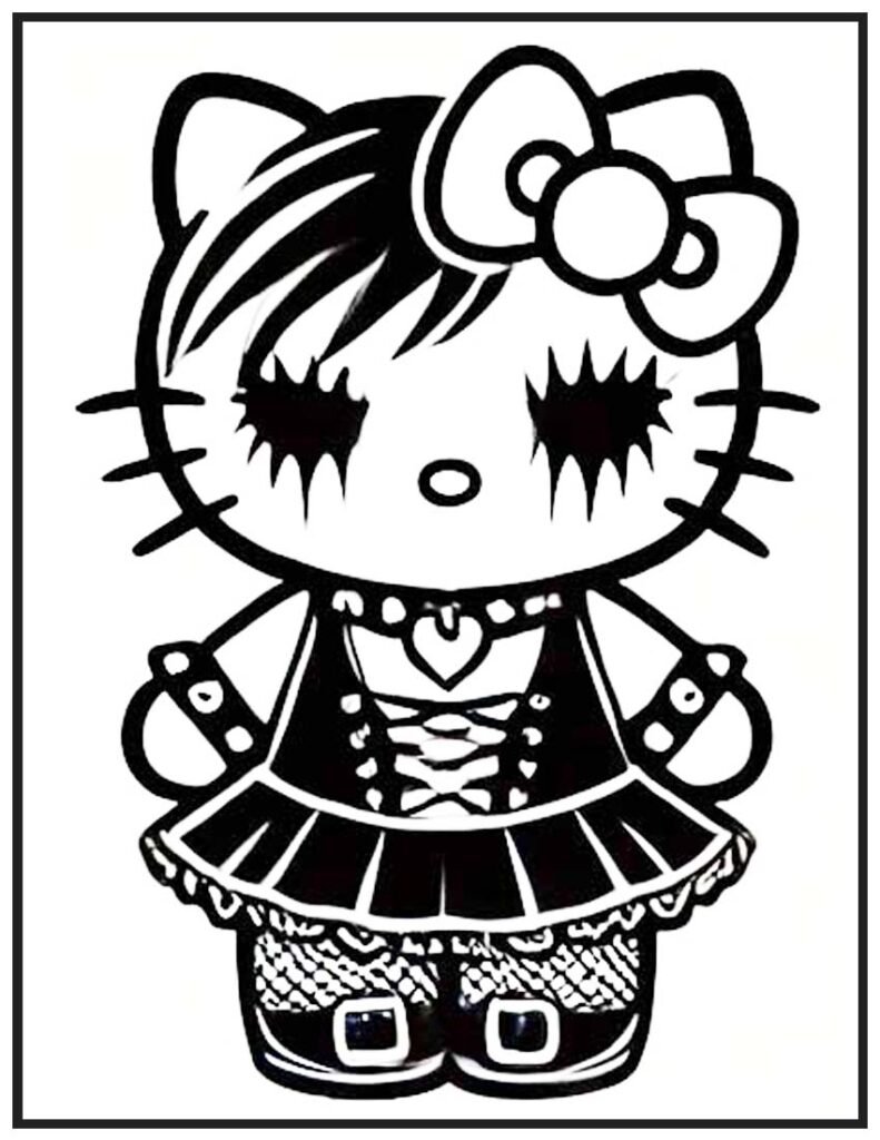 Hello Kitty Emo Rebellion Coloring Page