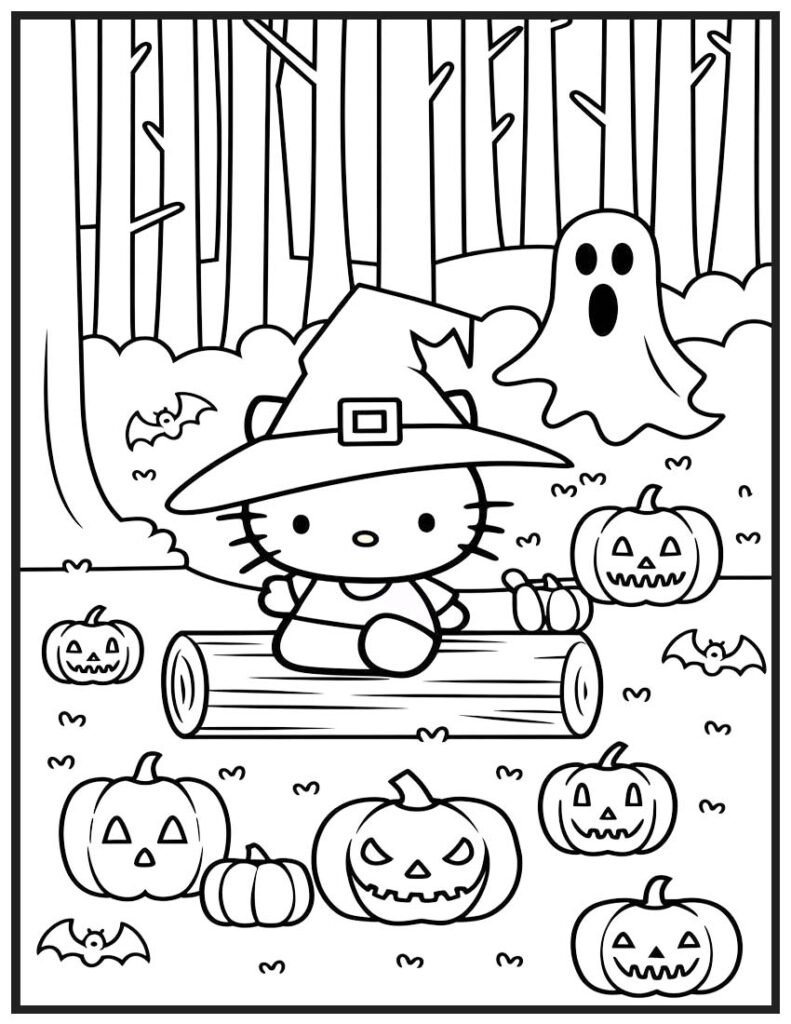 Hello Kitty Halloween Adventure - Coloring Page