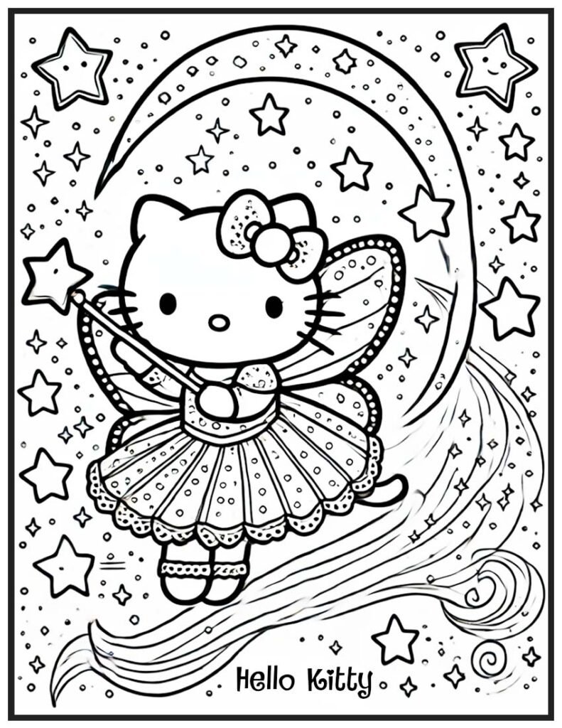 Hello Kitty Halloween Coloring Page - Fairy Magic