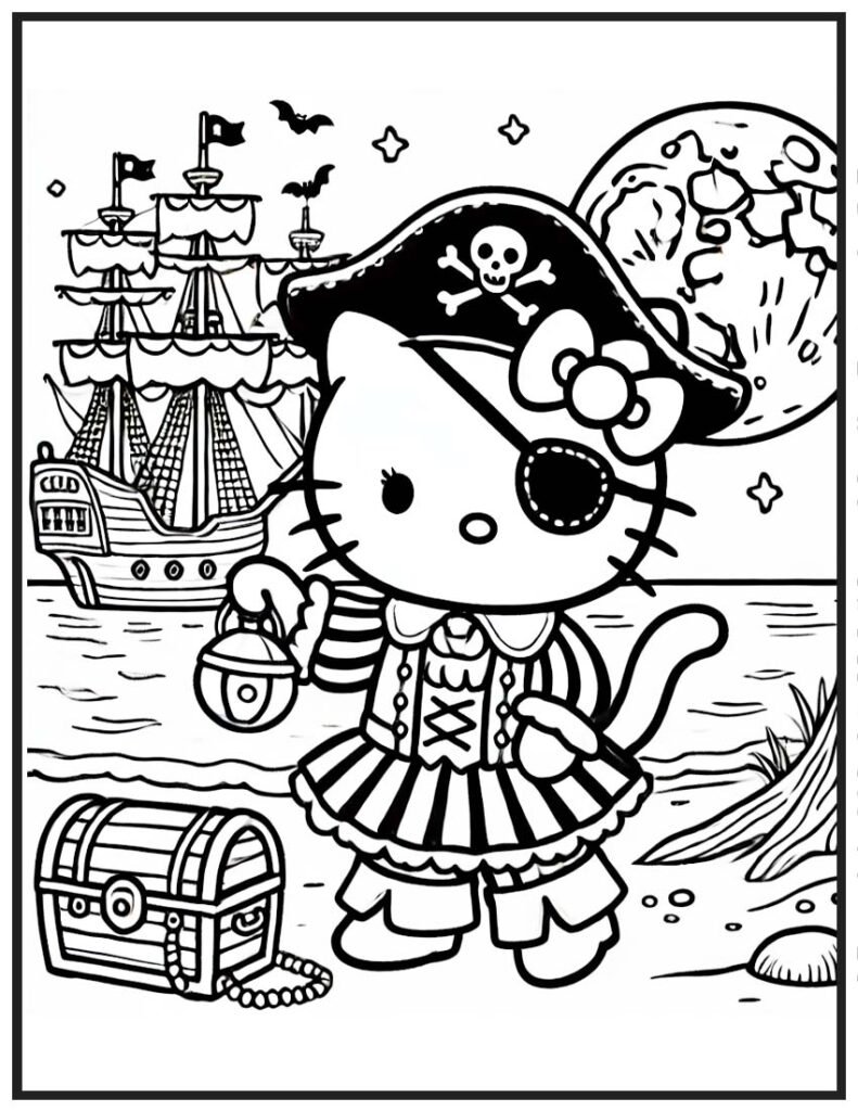 Hello Kitty Halloween Coloring Page - Pirate Adventure