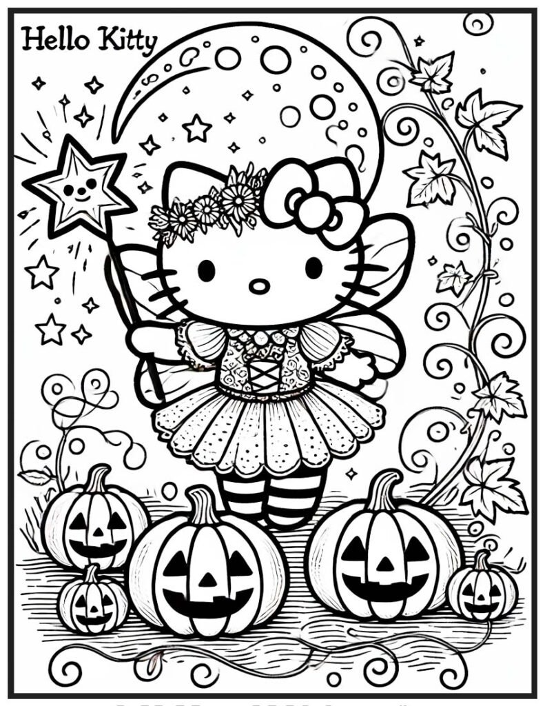 Hello Kitty Halloween Coloring Page - Pumpkin Fairy Magic