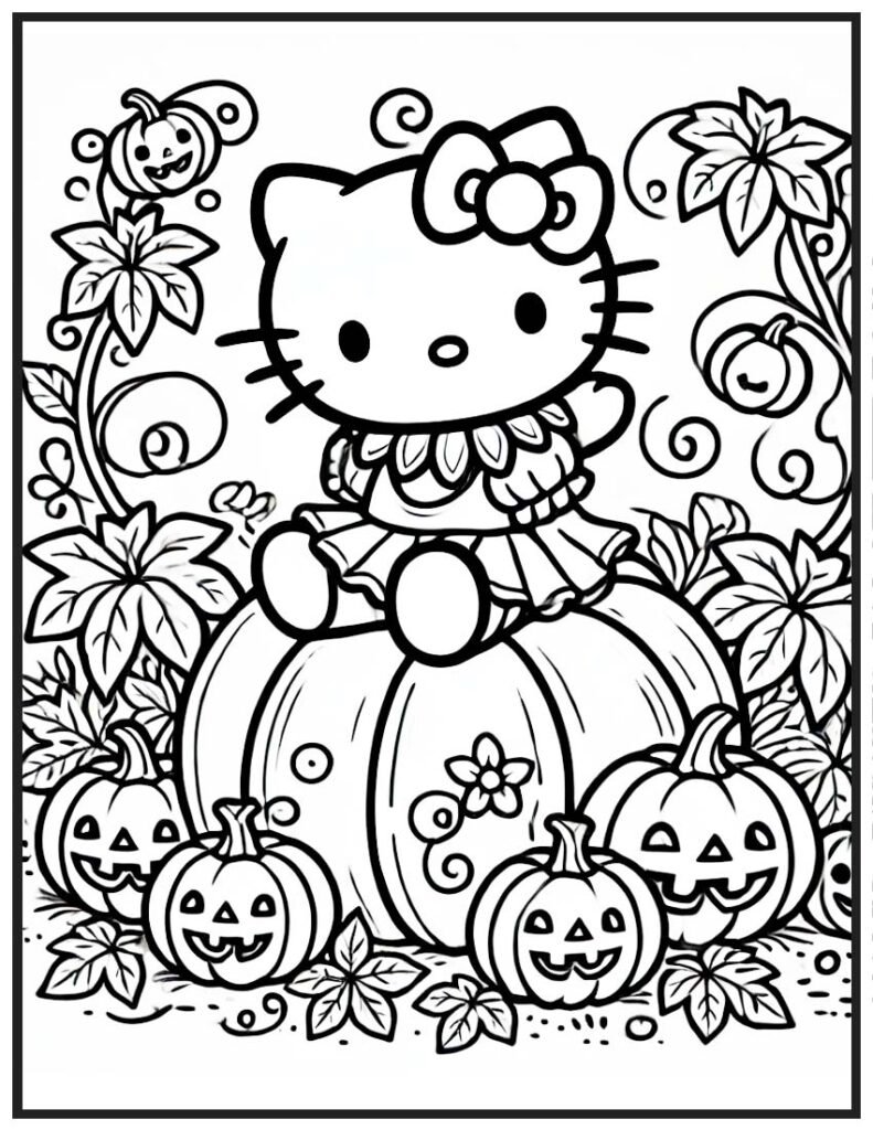 Hello Kitty Halloween Coloring Page - Pumpkin Patch Fun