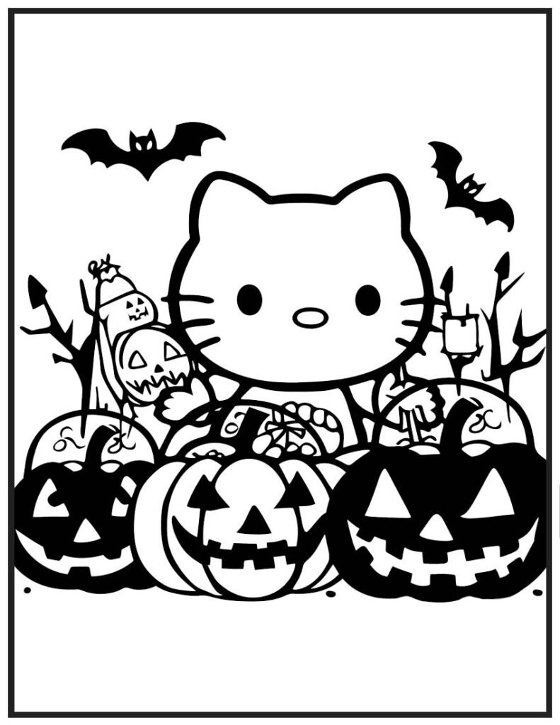 Hello Kitty Halloween Fun Coloring Page