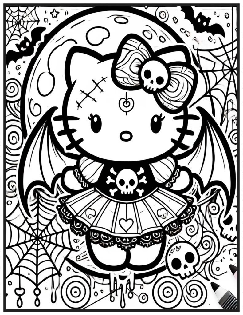 Hello Kitty Halloween Haunt Coloring Page