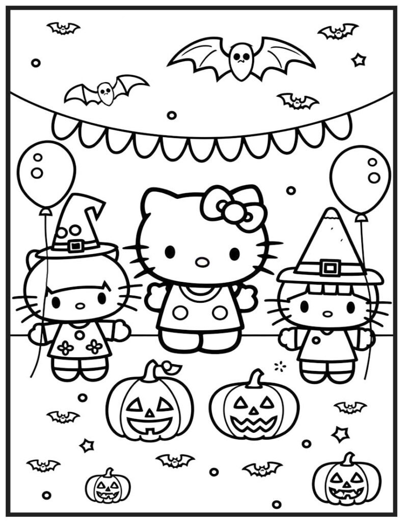 Hello Kitty Halloween Party - Coloring Page