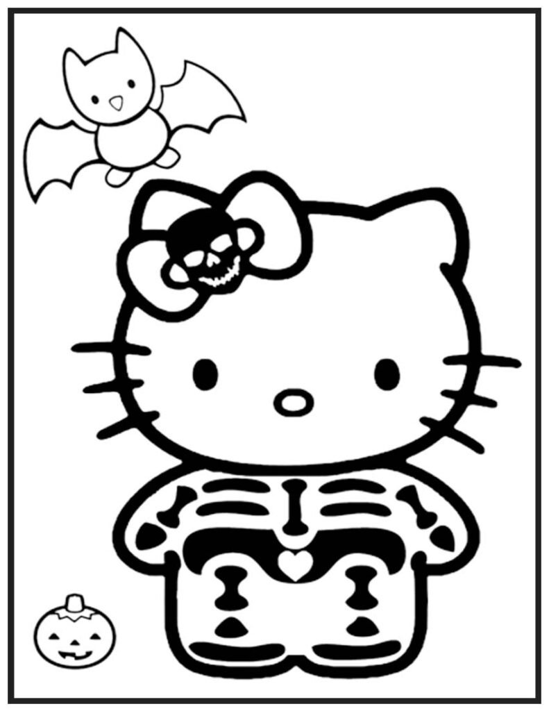 Hello Kitty Halloween Skeleton coloring page