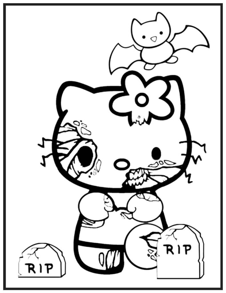 Hello Kitty Kitty Zombie Apocalypse Coloring Page