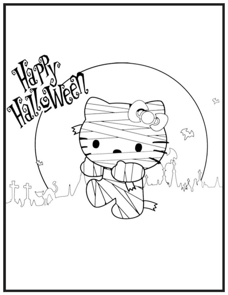 Hello Kitty Mummy - Happy Halloween Coloring Page