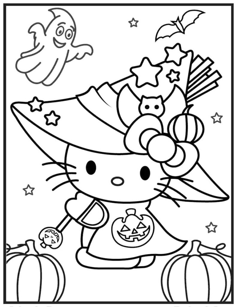 Hello Kitty Witch Coloring Page - A Spooky Halloween Fun!