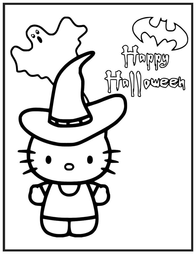 Hello Kitty Witch Halloween Coloring Page