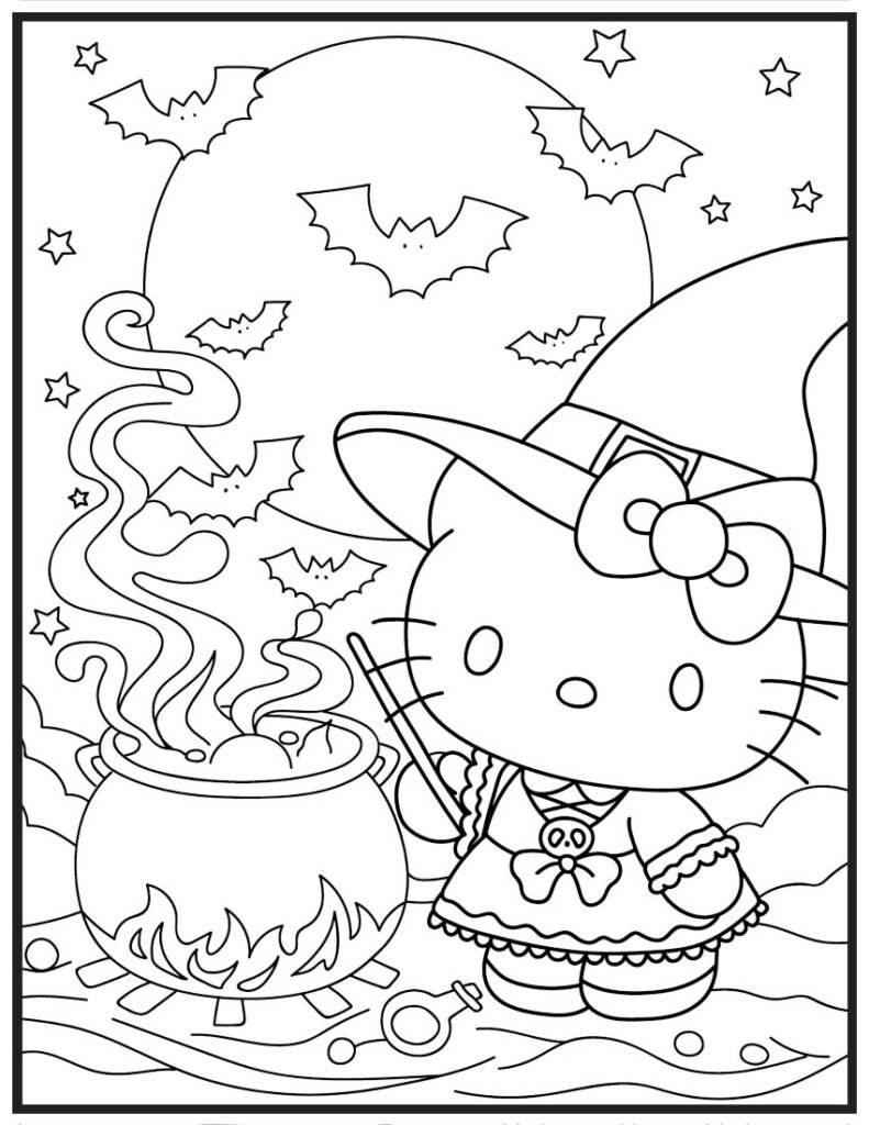 Hello Kitty Witch's Potion - Halloween Coloring Page