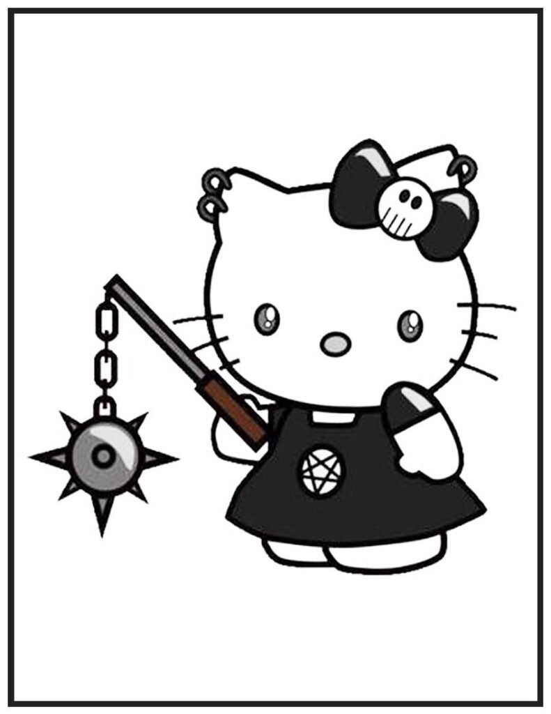 Hello Kitty using Wicked Weapon Coloring Page