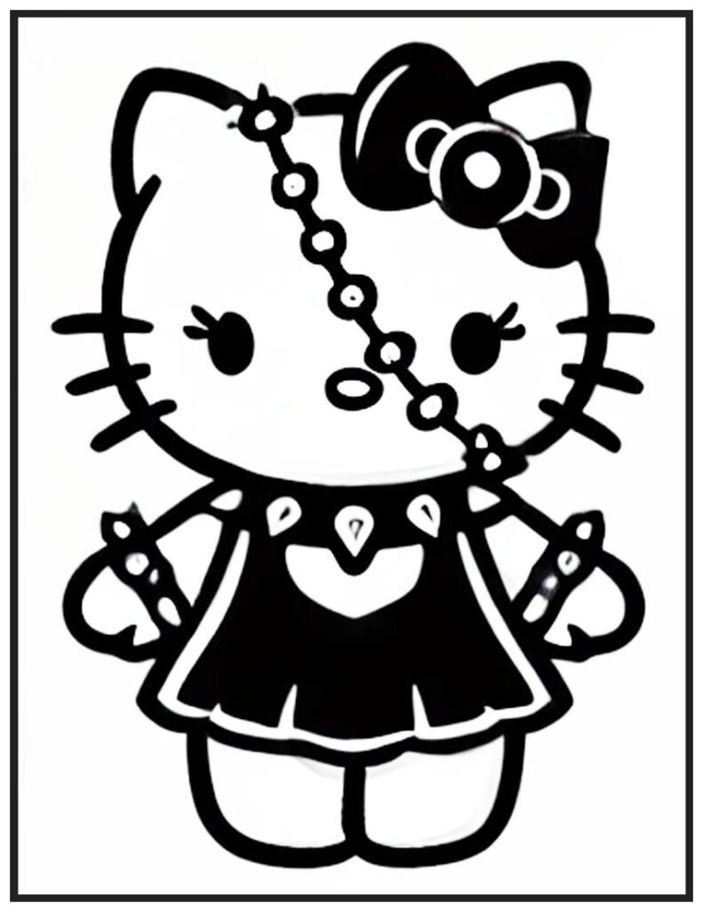 Rebellious Heart Hello Kitty Coloring Page