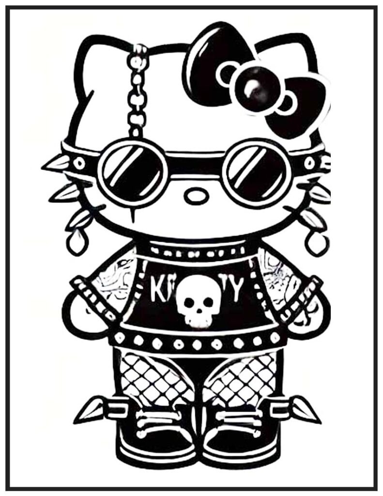 Rebellious Style Hello Kitty Coloring Page