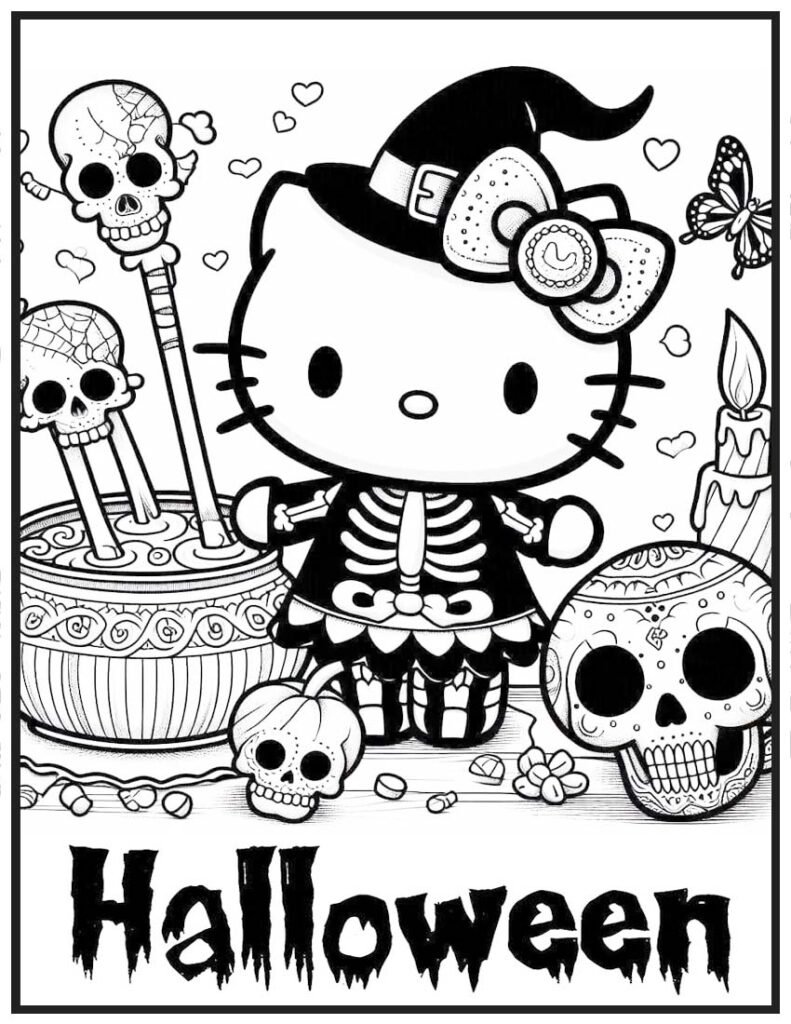 Spooky Hello Kitty Halloween Coloring Page